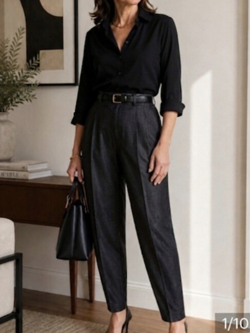 Vintage Ellen Tracy Wool Blend Pants Black Sheen 2P Y2K Quiet Luxury